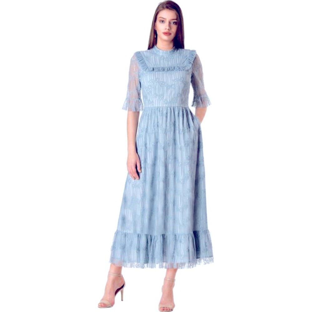Eshakti Ruffle Flounce Graphic Lace Dress, Sz 18W
